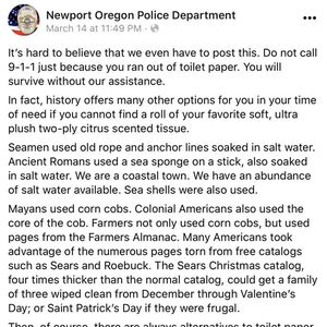 美国警察发文，指导民众在厕纸用完时使用什么替代品