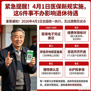 紧急提醒!4 月 1 日医保新规实施,这 6 件事不办影响退休待遇
