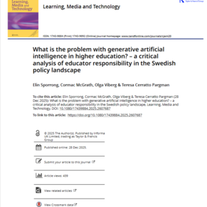 《高等教育中生成式人工智能的问题是什么？——对瑞典政策背景下教师责任的批判性分析》