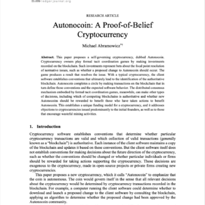 【第384期】（Ledger）Autonocoin：用“信念证明”和博弈机制，构建能自我进化的去中心化机构