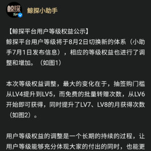 「鲸探」平台8月起切换新等级体系 调整引发用户热议