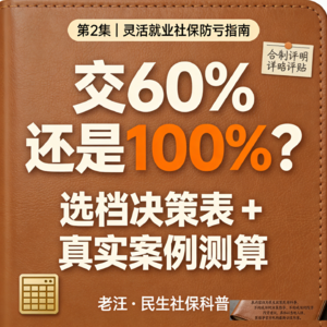 第2集｜灵活就业社保防亏指南。灵活就业的人员该怎么样防亏，老汪民生工具包｜灵活就业选档决策表可以怎么样帮助这些人