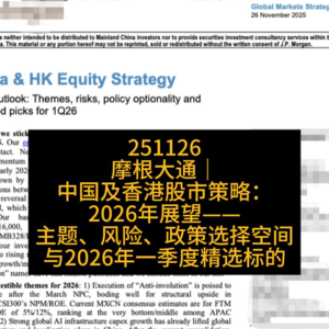 摩根大通|中国及香港股市策略:2026年展望——主题、风险、政策选择空间与2026年一季度