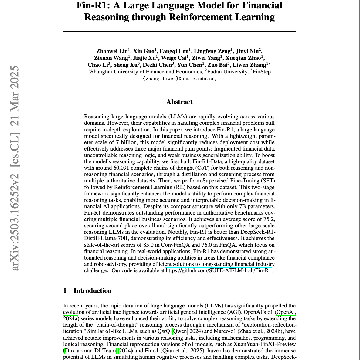 【第277期】（中文）Fin-R1：金融推理大型语言模型