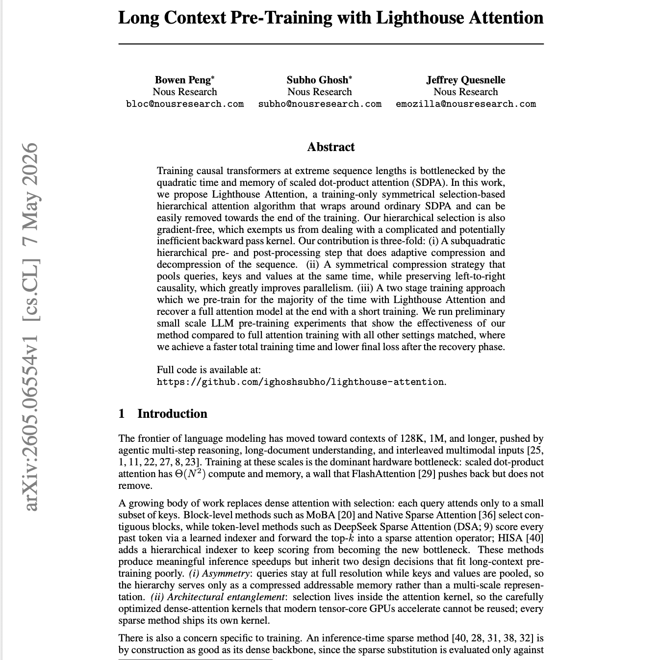 【第633期】Lighthouse Attention重构长文本AI底层逻辑