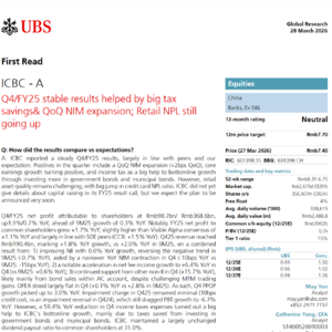 瑞银重磅：工行2025年业绩稳中有忧，零售资产质量隐忧凸显