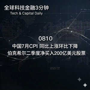 0810 中国7月CPI同比上涨环比下降 伯克希尔二季度净买入200亿美元股票