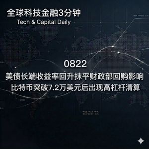 0822 美债长端收益率回升抹平财政部回购影响 比特币突破7.2万美元后出现高杠杆清算