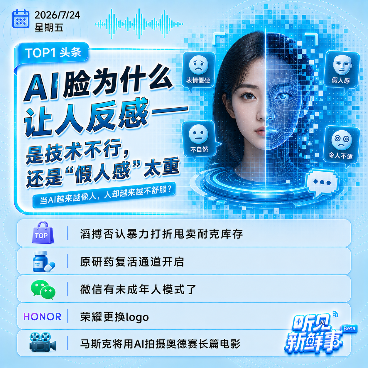 0724｜AI脸为什么让人反感;滔搏否认甩卖耐克;荣耀更换logo episode artwork