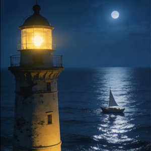 老灯塔与晚归的船