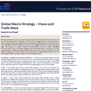 花旗重磅:中东局势缓和,全球市场正迎来新一轮再定价