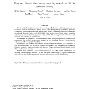 【第496期】Zerocash:基于zk-SNARKs的分散式匿名支付方案