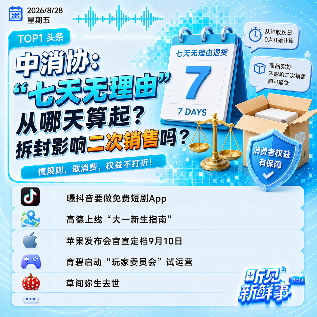 0828｜“七天无理由”怎么算；苹果发布会定档；草间弥生去世 episode artwork