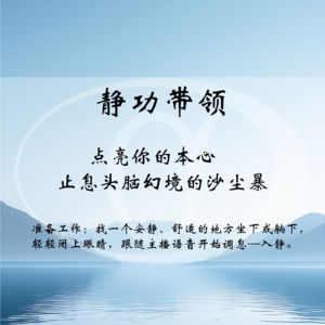 静下来，外面发生的一切与你无关。静功带领（带保护罩）心气不二，为什么要练习呼吸？调心需从调息入手