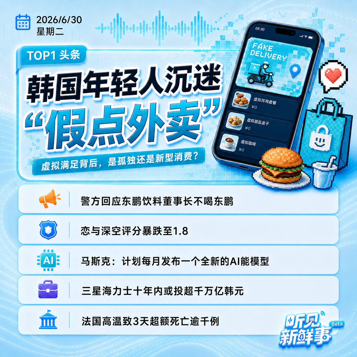 0630｜韩国年轻人沉迷假点外卖;恋与深空评分1.8;三星海力士拟投超千万亿韩元 episode artwork