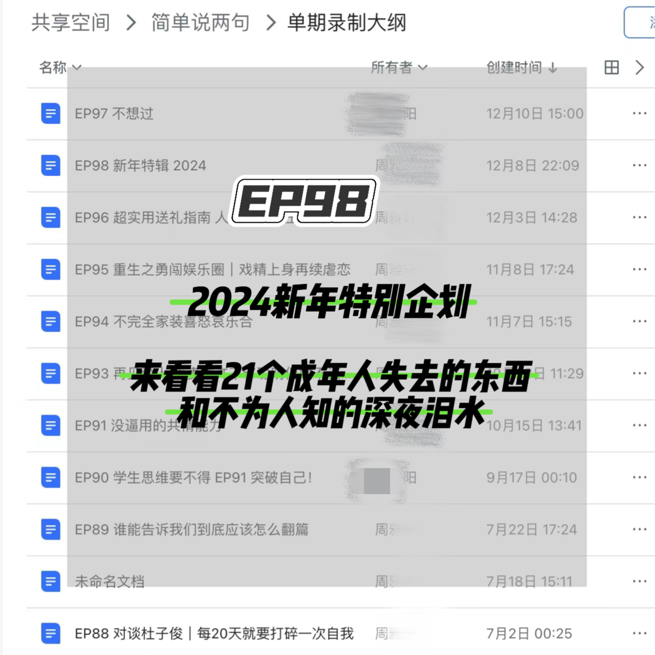 cover of episode EP98 新年特别企划：来看看21个成年人失去的东西和不为人知的深夜泪水