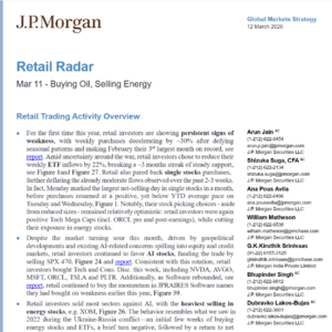 摩根大通重磅：全球散户资金流向与2022年俄乌冲突时期呈现相似规律：减持能源股、加仓AI与石油ETF