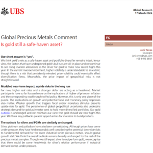 瑞银重磅：黄金避险属性未失，年内将创历史新高