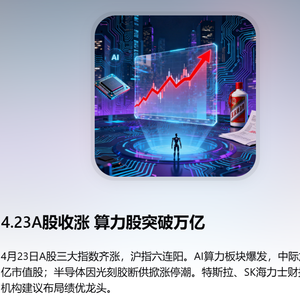 4.23A股收涨 中际旭创成万亿市值股