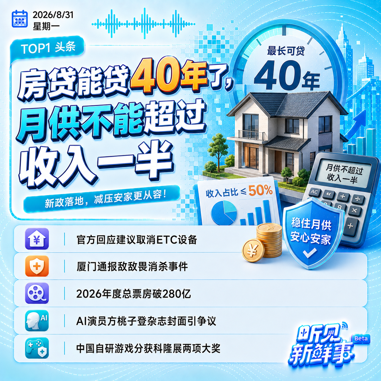 0831｜房贷能贷40年了；网友建议取消ETC；官方通报敌敌畏消杀事件 episode artwork