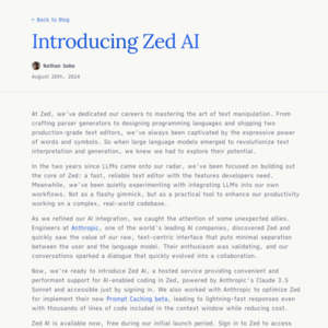 Zed 公司宣布推出了 Zed AI 的新服务