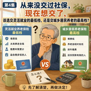 第4集｜从来没交过社保，现在想交了，该选交灵活就业的最低档，还是交城乡居民养老的最高档？
