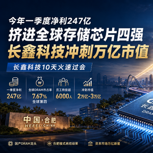 今年一季度净利247亿，挤进全球存储芯片四强，长鑫科技冲刺万亿市值