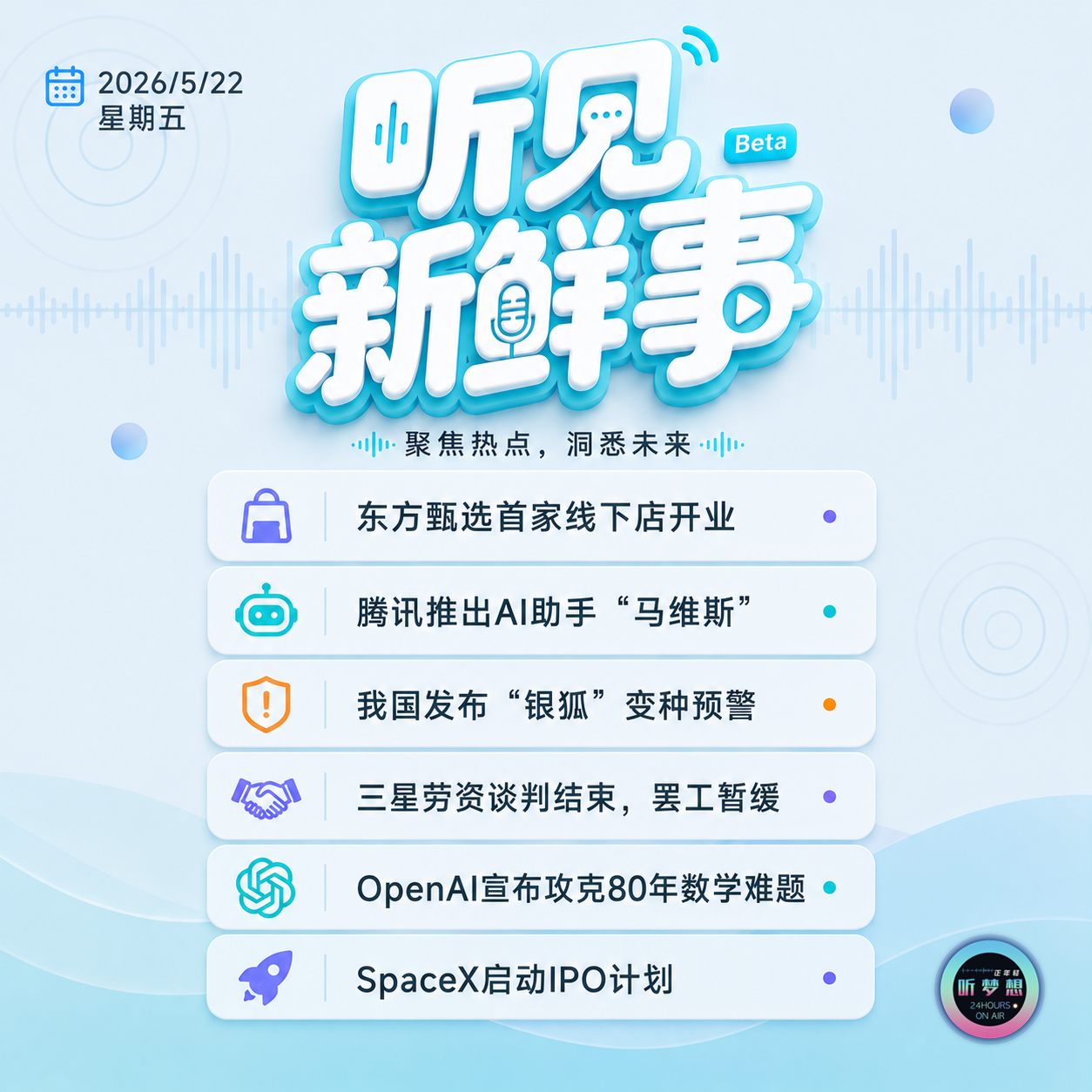 0522｜腾讯推出AI助手马维斯;三星罢工暂缓;OpenAI攻克数学难题;SpaceX启动IPO episode artwork