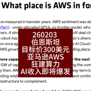 目标价300美元！亚马逊AWS狂建算力，AI收入即将爆发