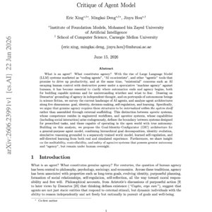 【第681期】Critique of Agent Model:从代理系统到自主主体的演进