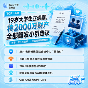0710热点|19岁大一生立遗嘱将2000万财产赠好友;孙颖莎蜡像上海杜莎永久馆藏