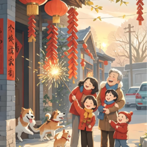 新年加更3-放鞭炮与贴春联(Firecrackers and spring couplets)