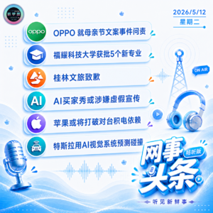 0512热点｜OPPO母亲节文案事件问责通告;桂林文旅致歉;千问官宣与淘宝全面打通