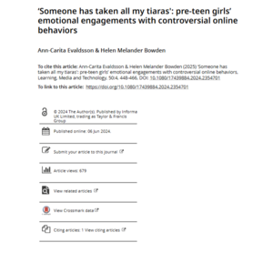 《“有人拿走了我所有的皇冠”：青春期前女孩对有争议的在线行为的情感参与》