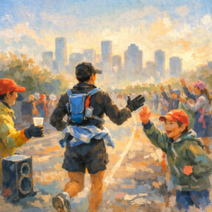 在路上|EP21:休斯顿马拉松 2026 复盘——现场随机采访、配速 11 分稳完赛、补给与心态管理全记录