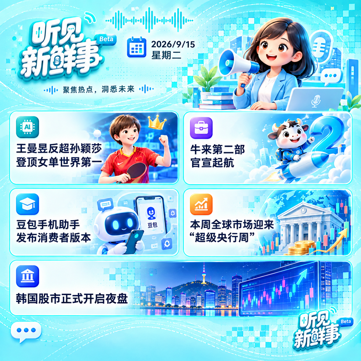 0915｜王曼昱登顶;牛来2官宣;“超级央行周”开启;韩国股市开启夜盘 episode artwork