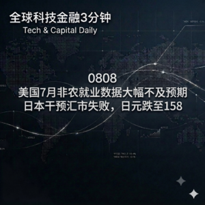 0808 美国7月非农就业数据大幅不及预期 日本干预汇市失败，日元跌至158