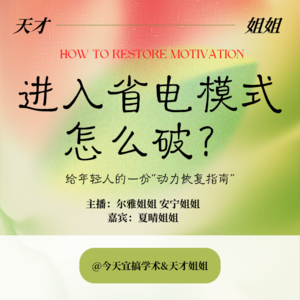 E16.年轻人动力不足,进入省电模式,怎么破?|天才姐姐002