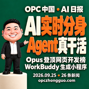 09.25|AI实时分身、Opus登榜、WorkBuddy生成小程序|26项AI进展