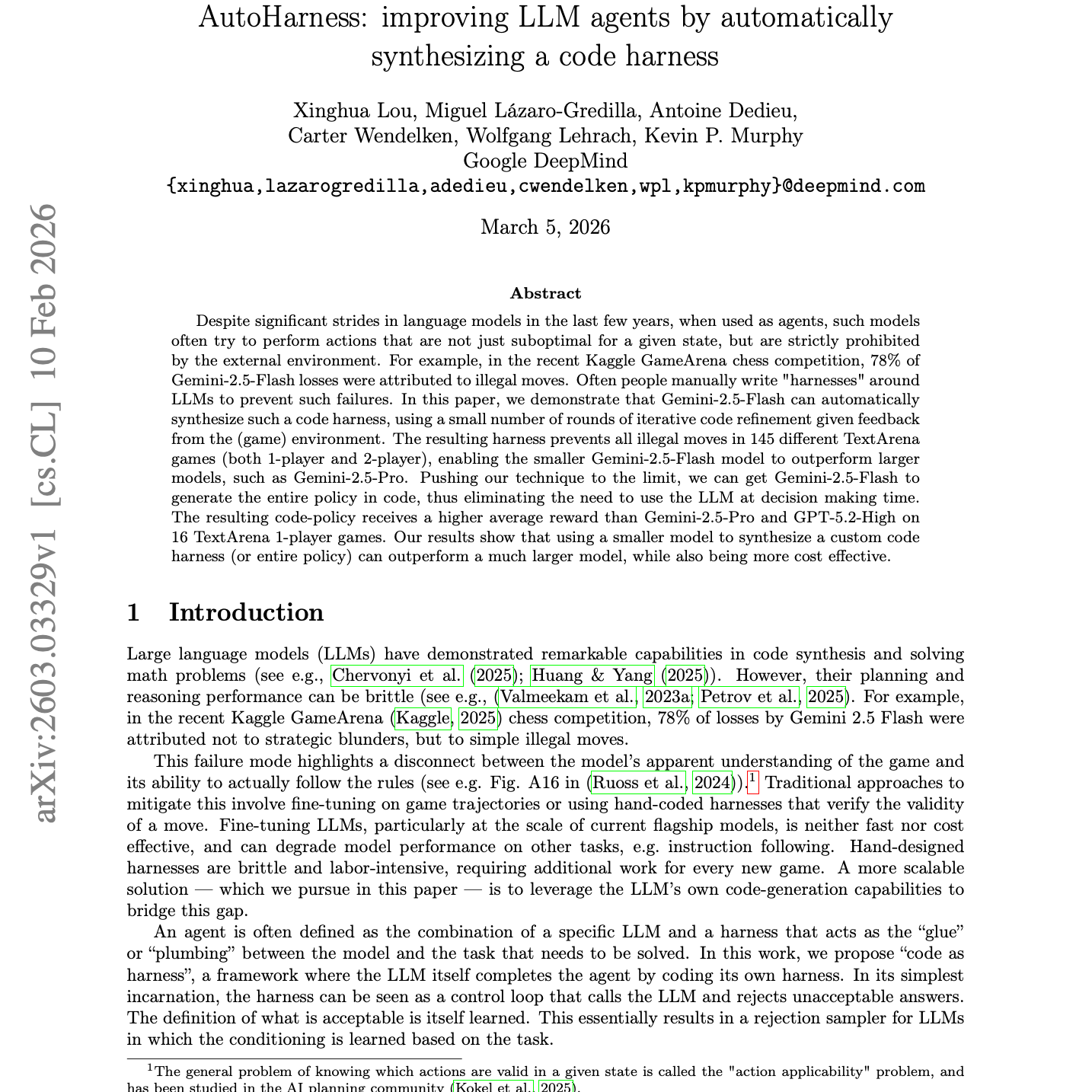 【第573期】AutoHarness：自动合成大模型智能体代码外壳